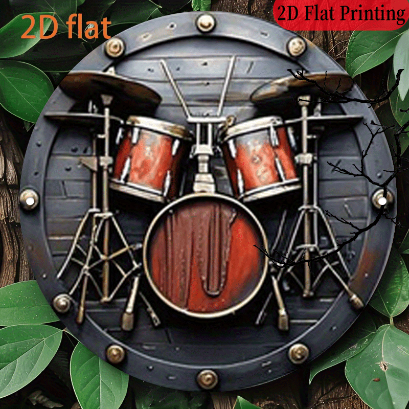 Musical Instrument Sign - Panneau rond en aluminium 2D plat,