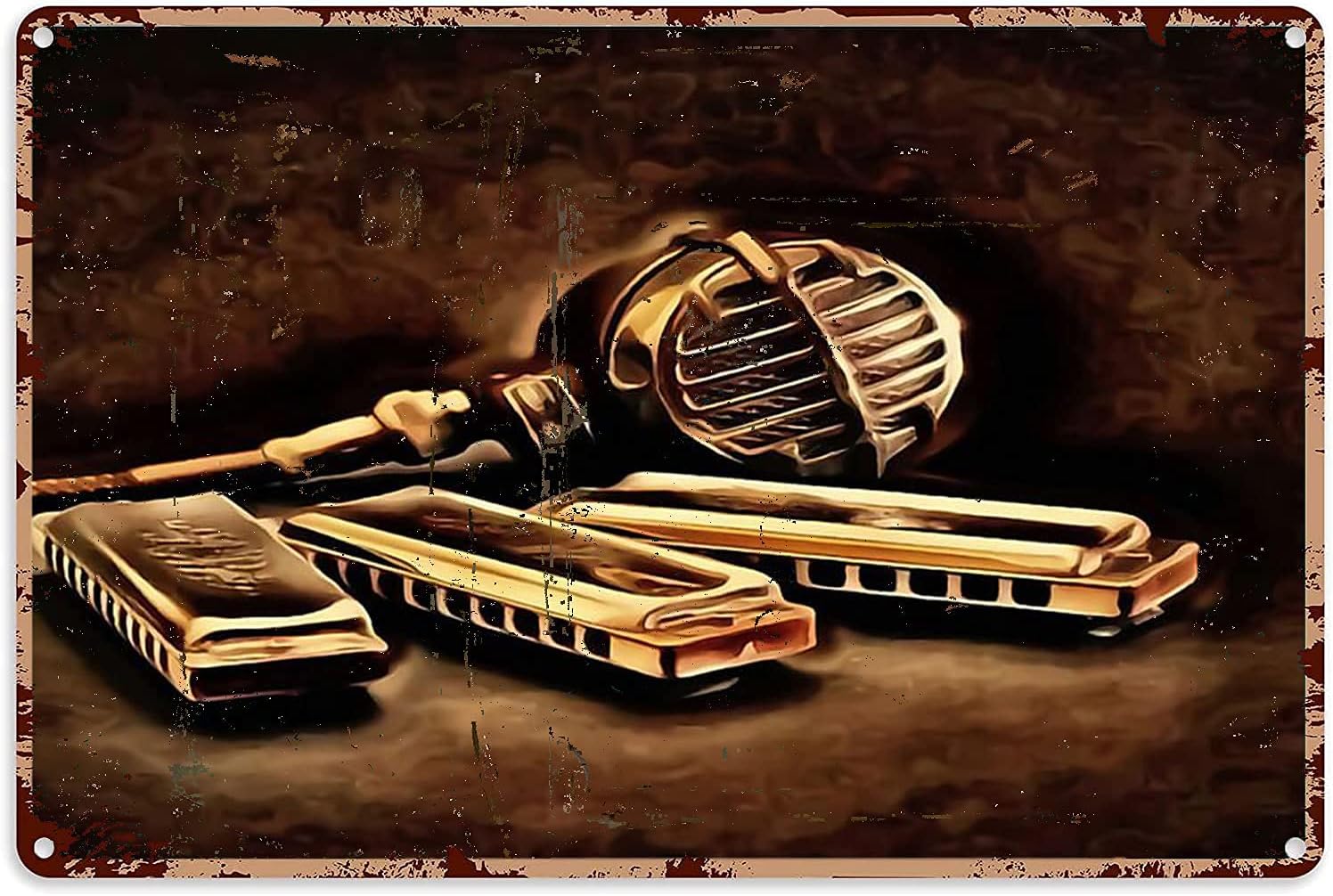 Musical Instrument Sign - Pzecaru Harmonica Lovers Metal Sign Music